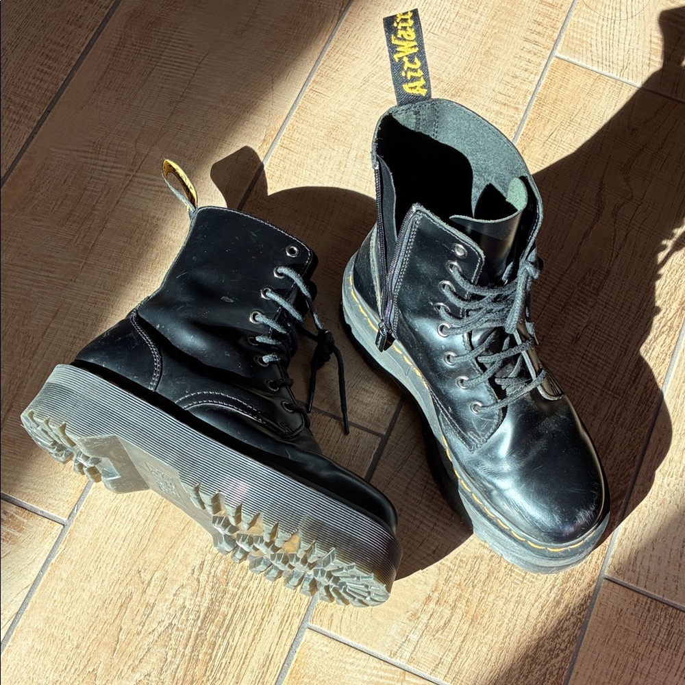 Dr. Martens Black Leather Platform Lace-Up Boots